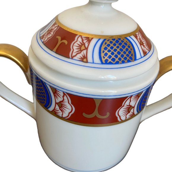 Fitz & Floyd Discontinued Porcelain Nishiki Creamer Sugar Bowl Lid Set Geometric